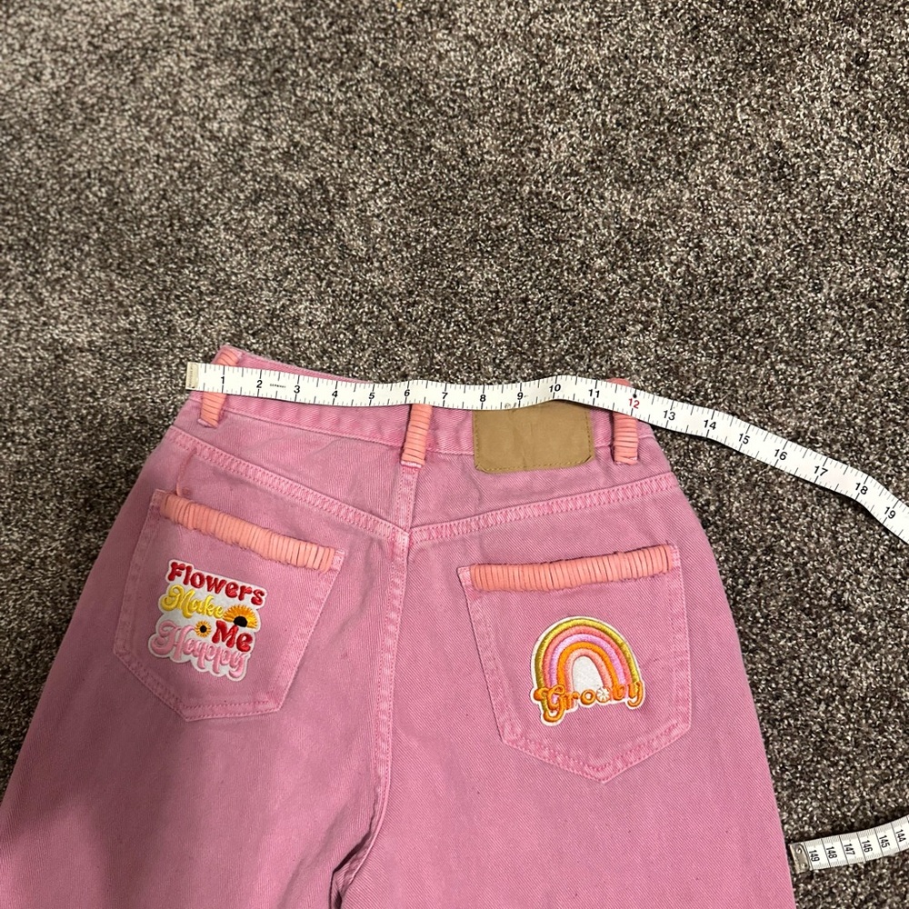 Redhawk Designs Hand Crafted Pink High Rise Jeans w/Fun Patches & Deerskin sz 26 - Picture 3 of 8